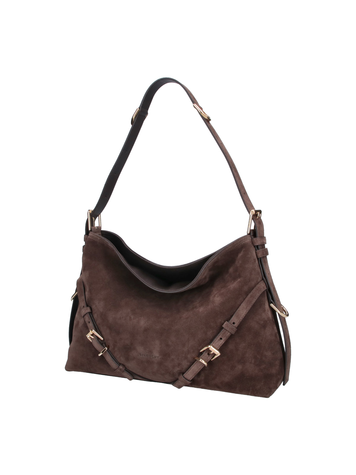 Brown Voyou Suede Medium Shoulder Bag