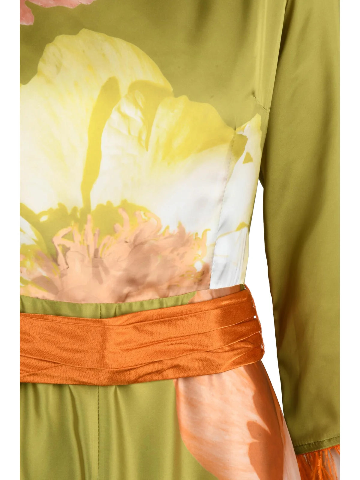 Olive Green Feathered Polyester Women Long Dress