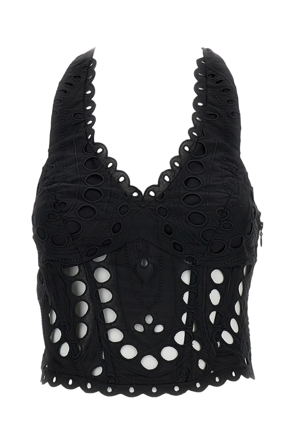 Black Halter Eyelet Top With Smocked Back