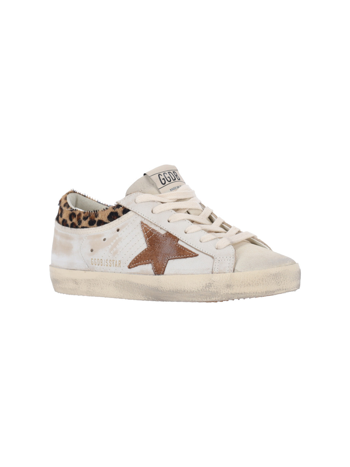 White Super-Star Distressed Calf Leather Sneakers