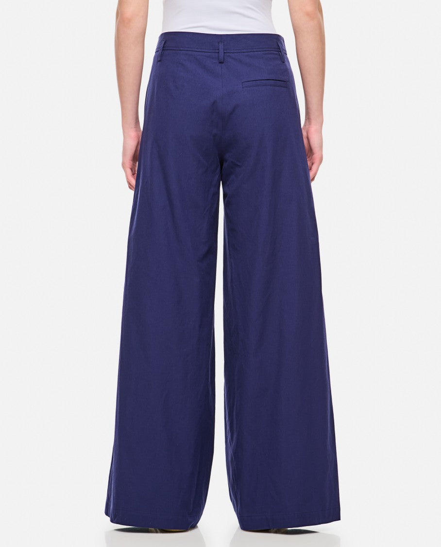 Relaxed-Fit Blue Cotton Wide Trousers