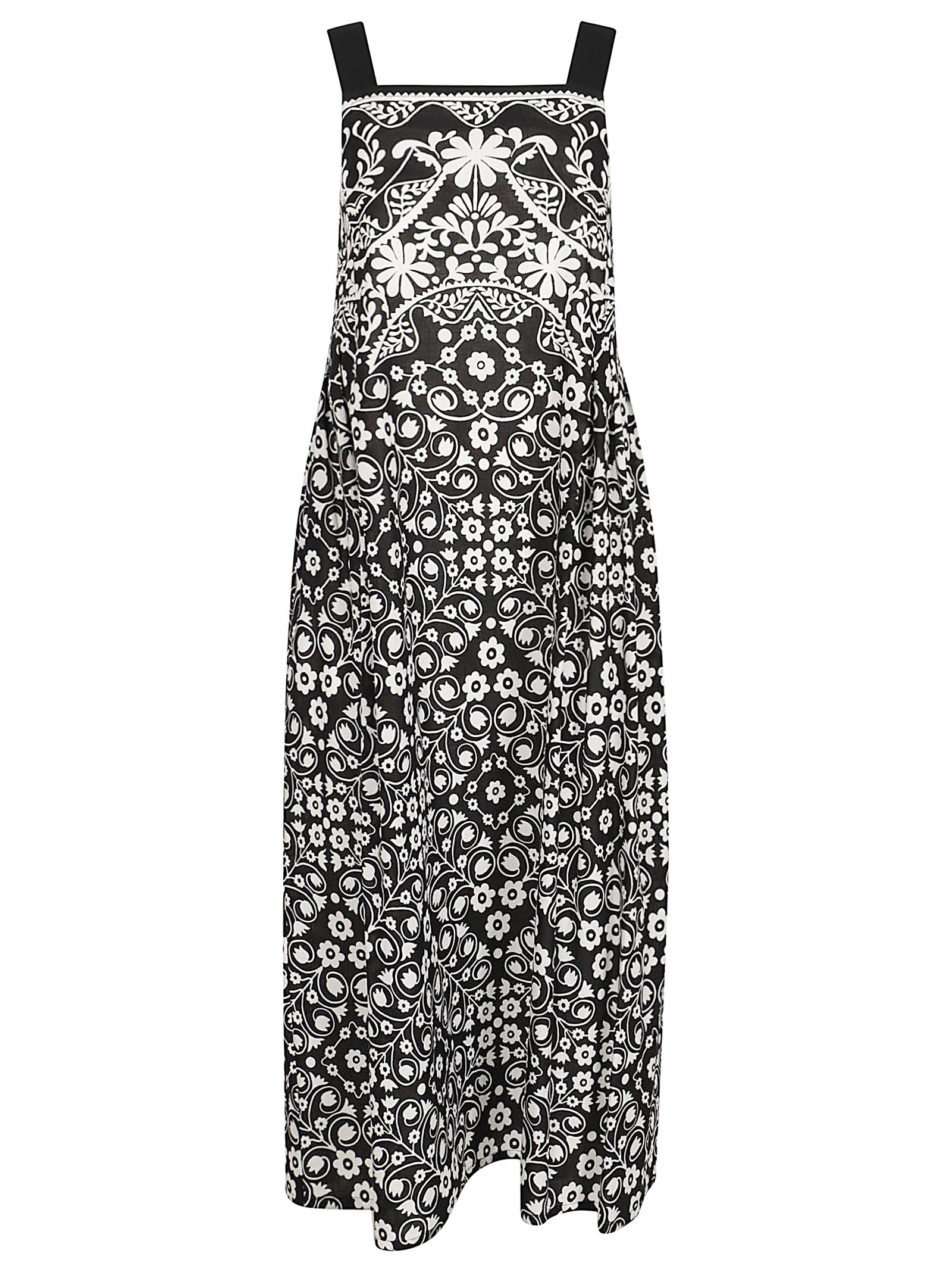 Sleeveless Floral Print Dress with Wide Straps and Flowing Silhouette