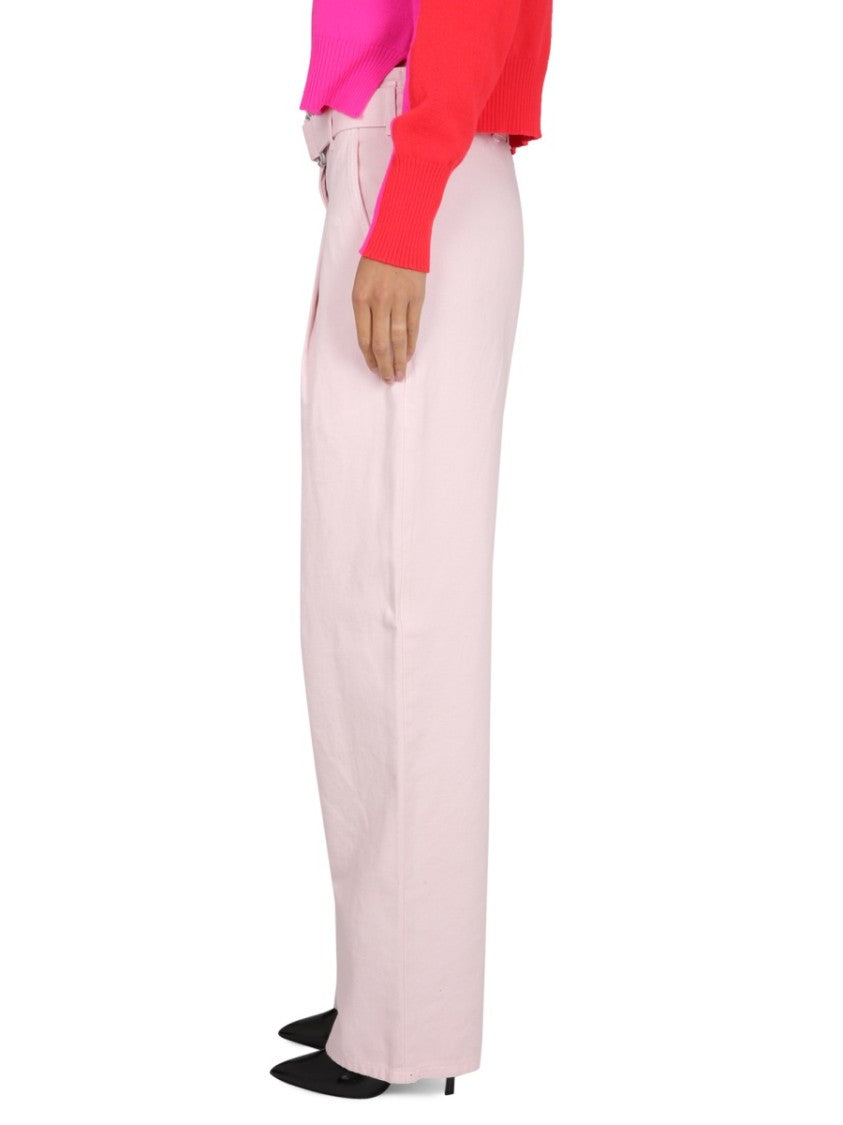 Relaxed High-Waisted Denim Pants With Pleats