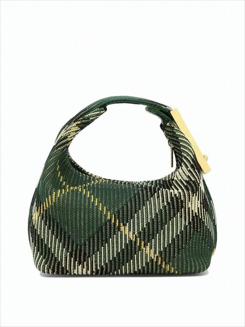 Structured Plaid Nylon Shoulder Bag