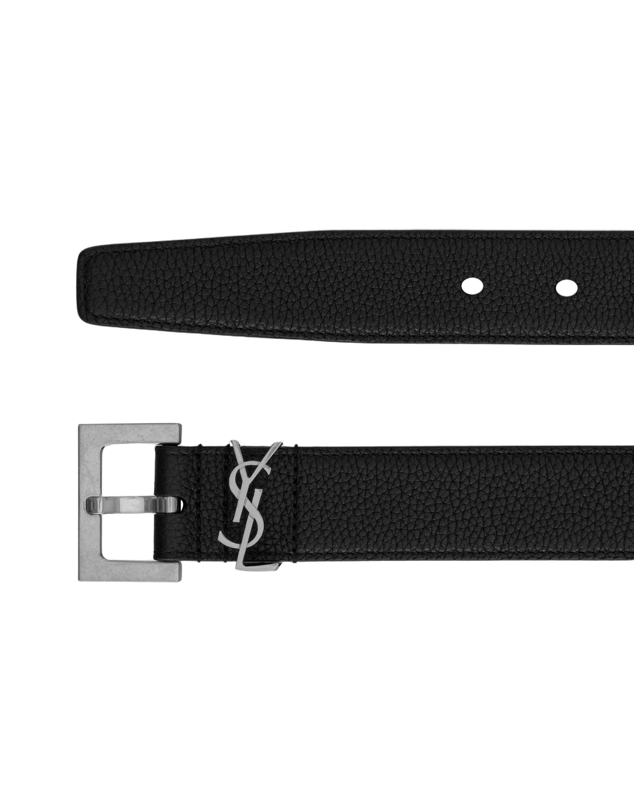 Textured Leather Belt With Silver Buckle