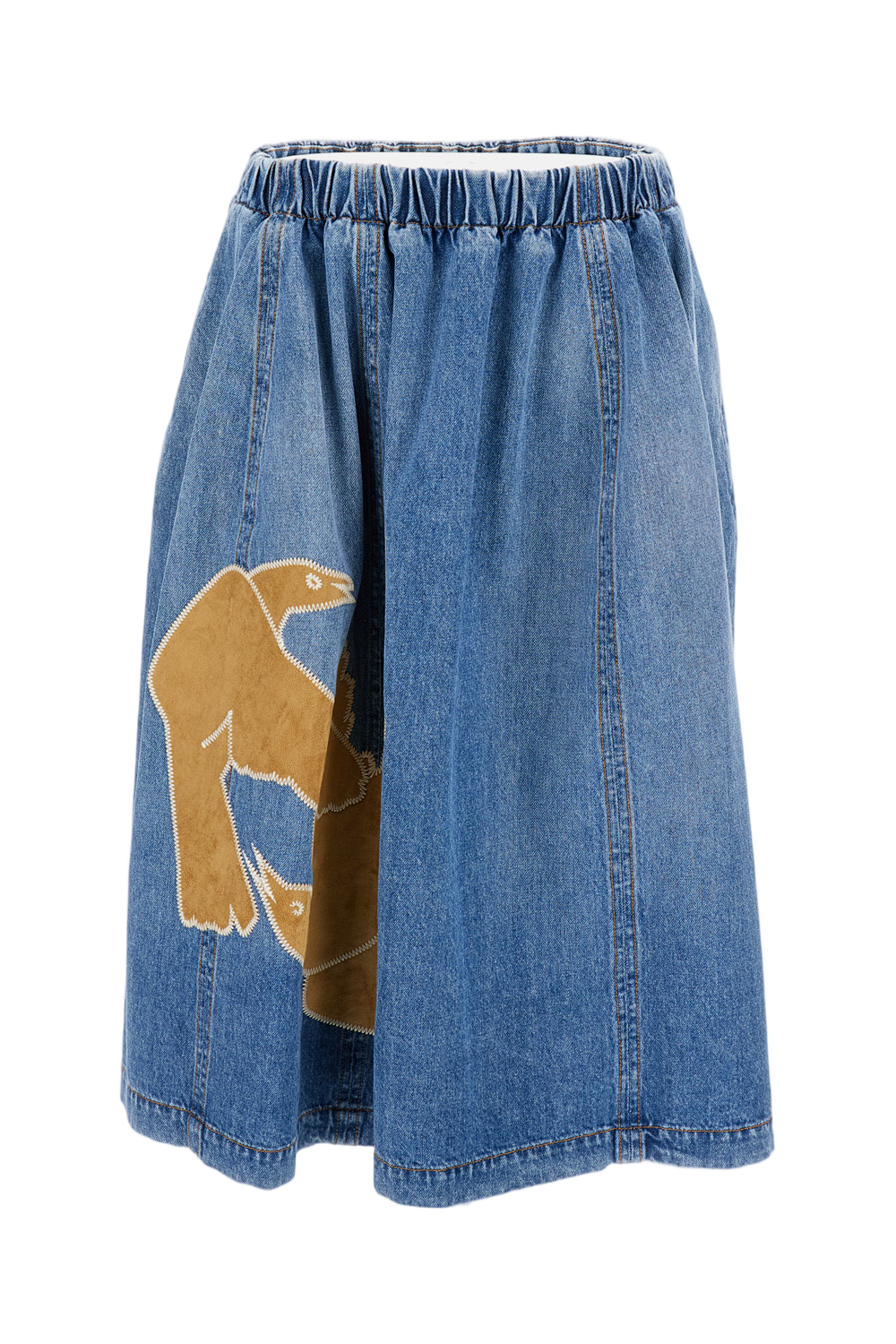 Pleated Denim Midi Skirt