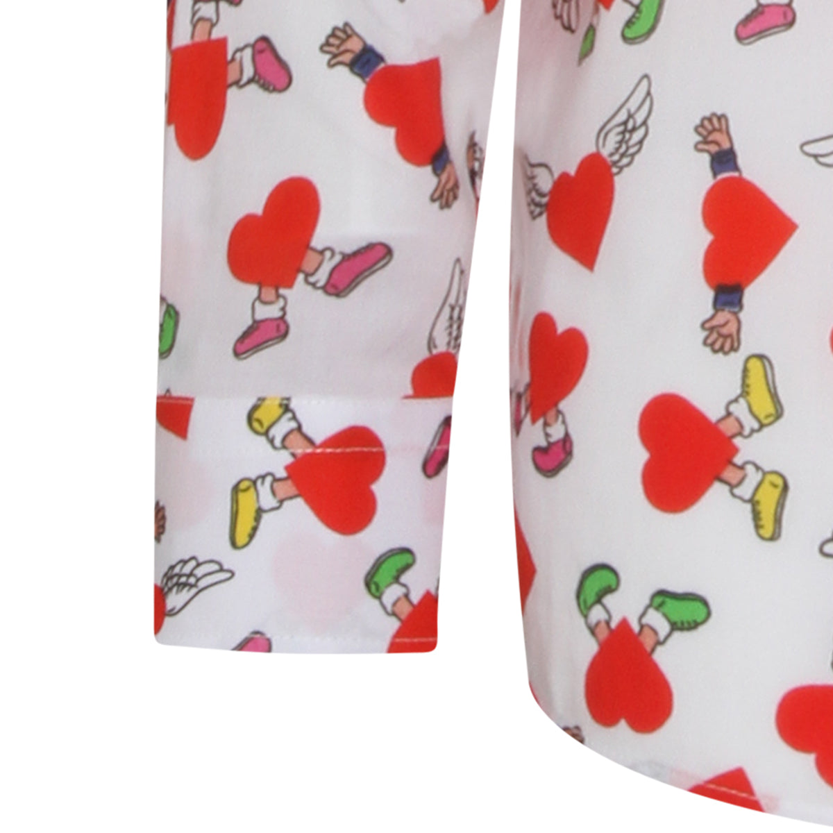 Long-Sleeve White Casual Shirt with Heart Motif