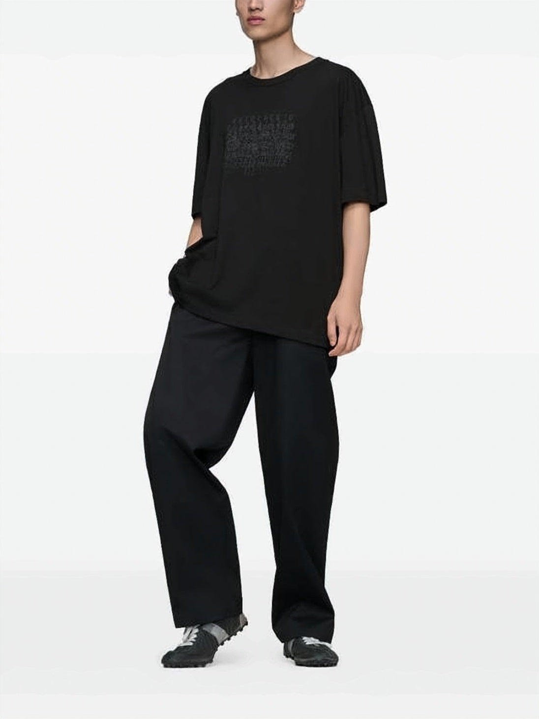 Relaxed Fit Black T-Shirt with Textured Graphic