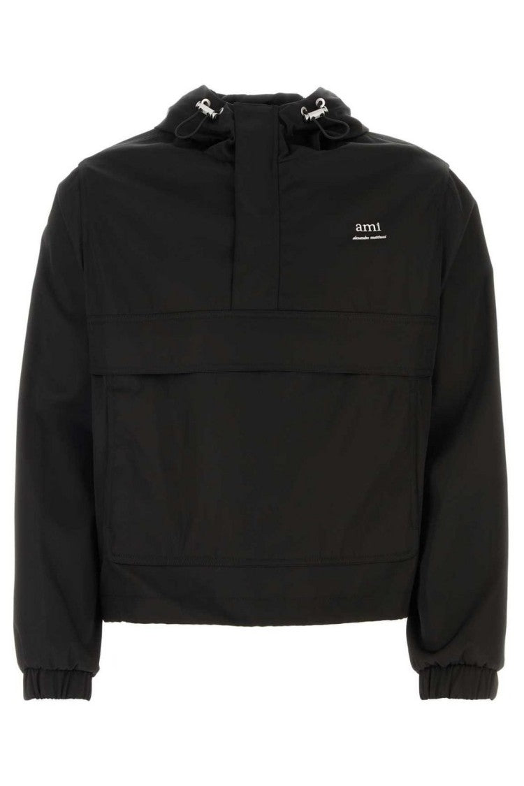 Lightweight Black Hooded Jacket With Elastic Cuffs
