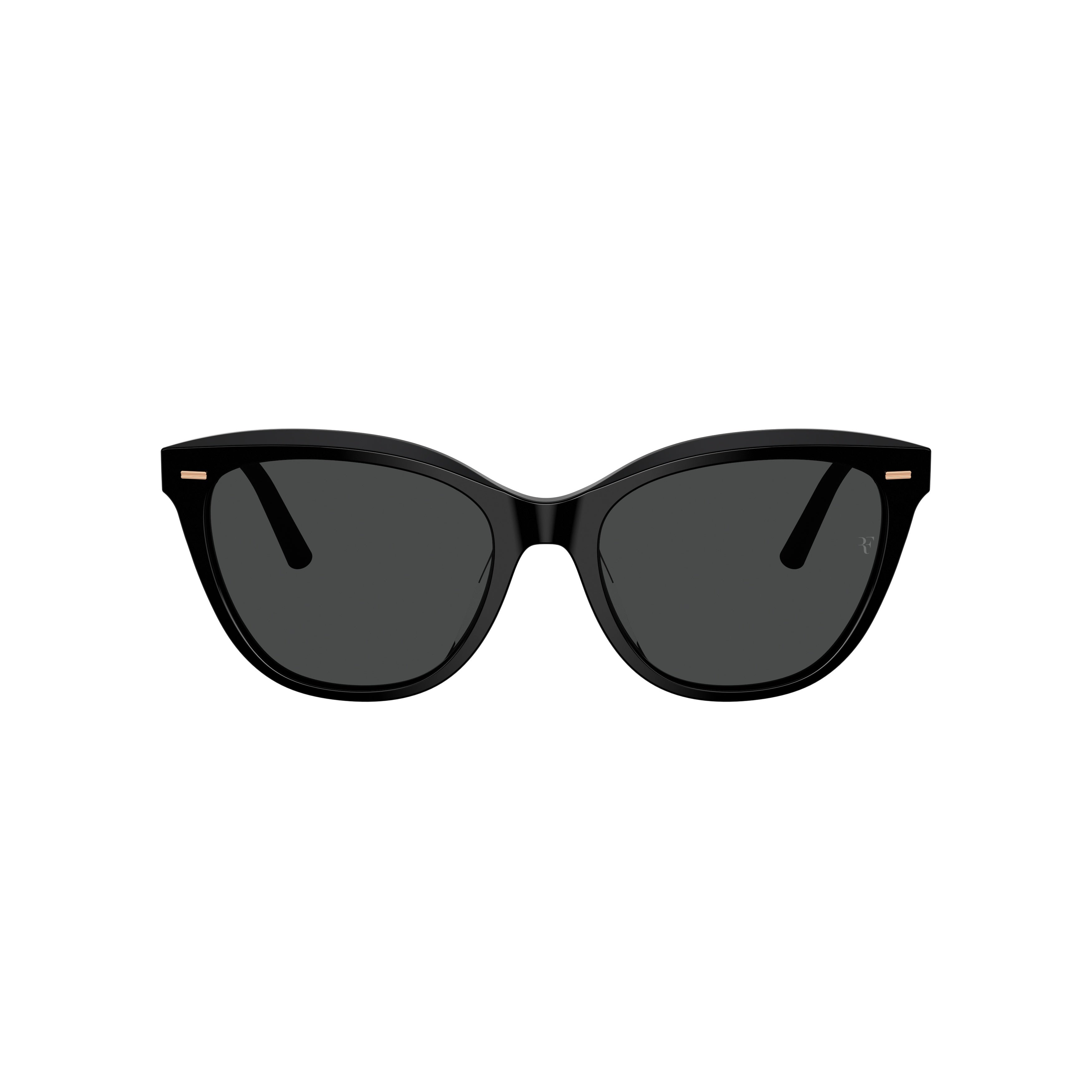 0ov5597su Glossy Black Cat-Eye Sunglasses with Rose Gold Accents