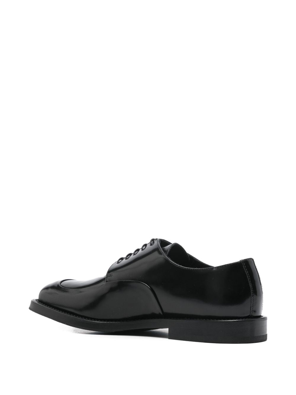 Lace-Up Flat Shoes In Polished Black Silk