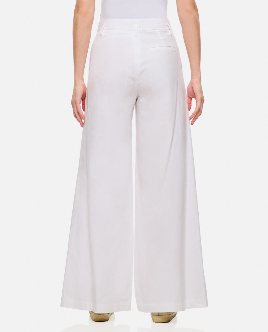 Relaxed Fit White Cotton Wide Trousers
