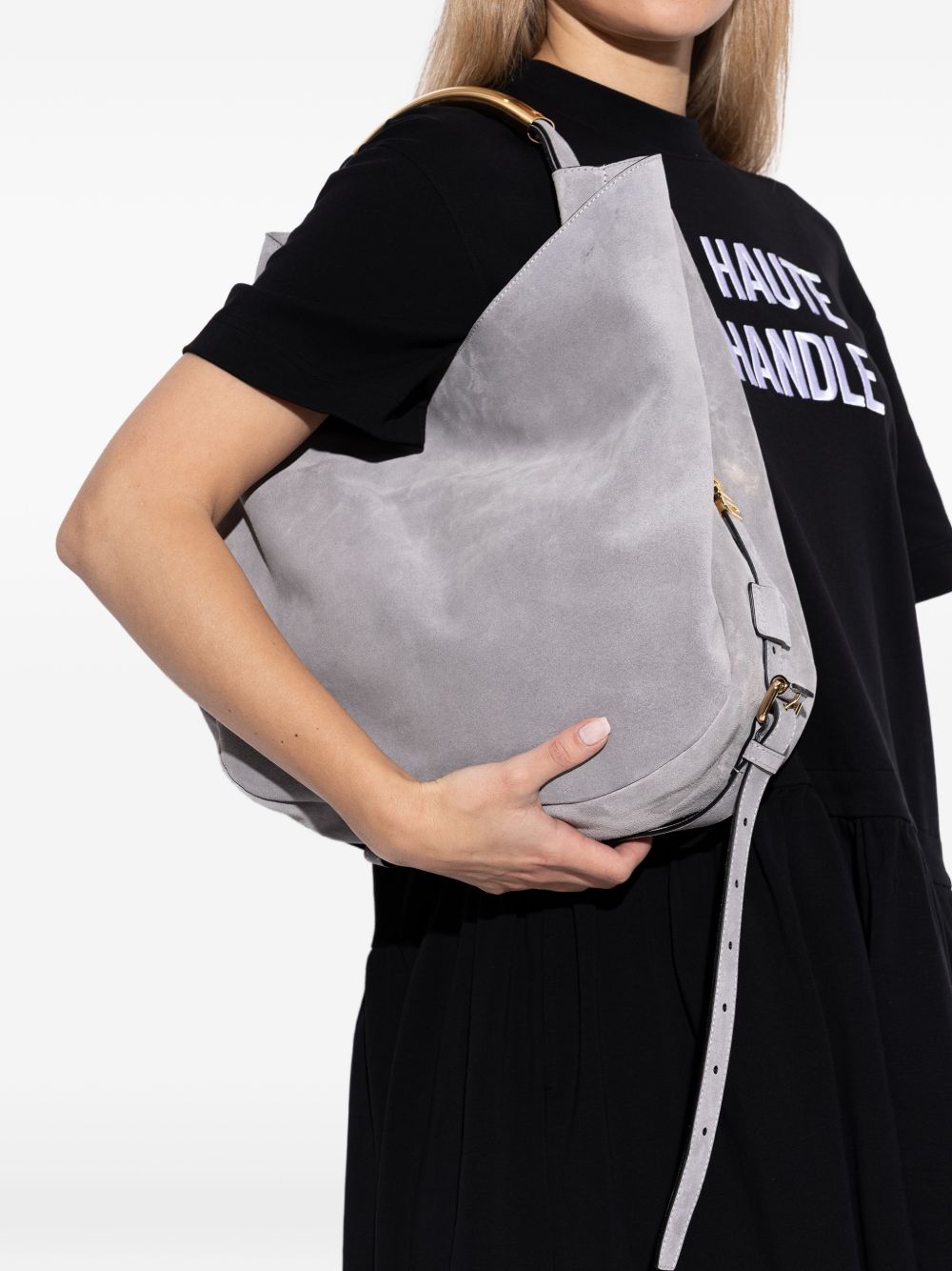 Curved Gold-tone Metal Handle Soft-Structured Bag