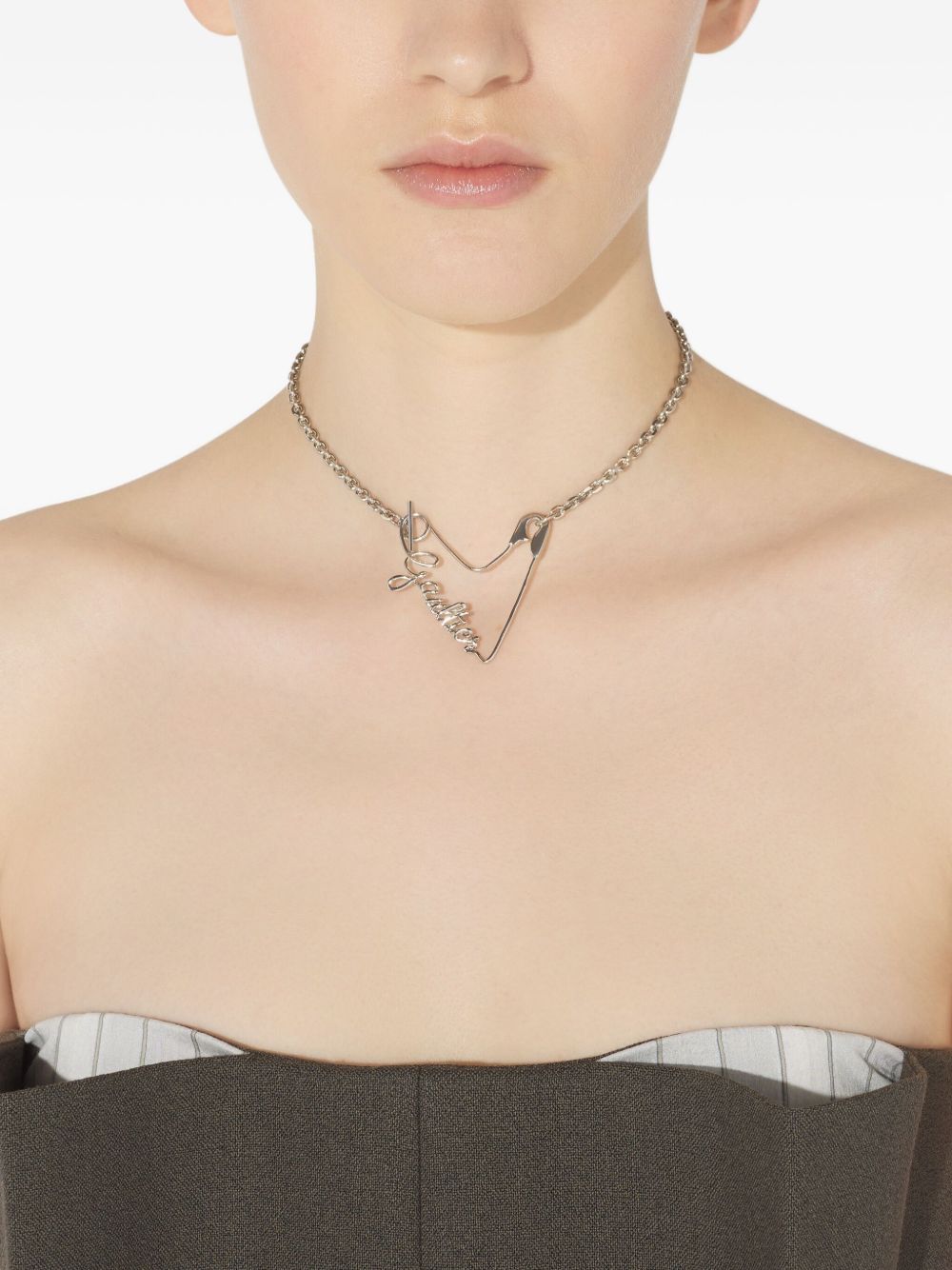 Heart-Shaped Silver Tone Metal Chain Necklace