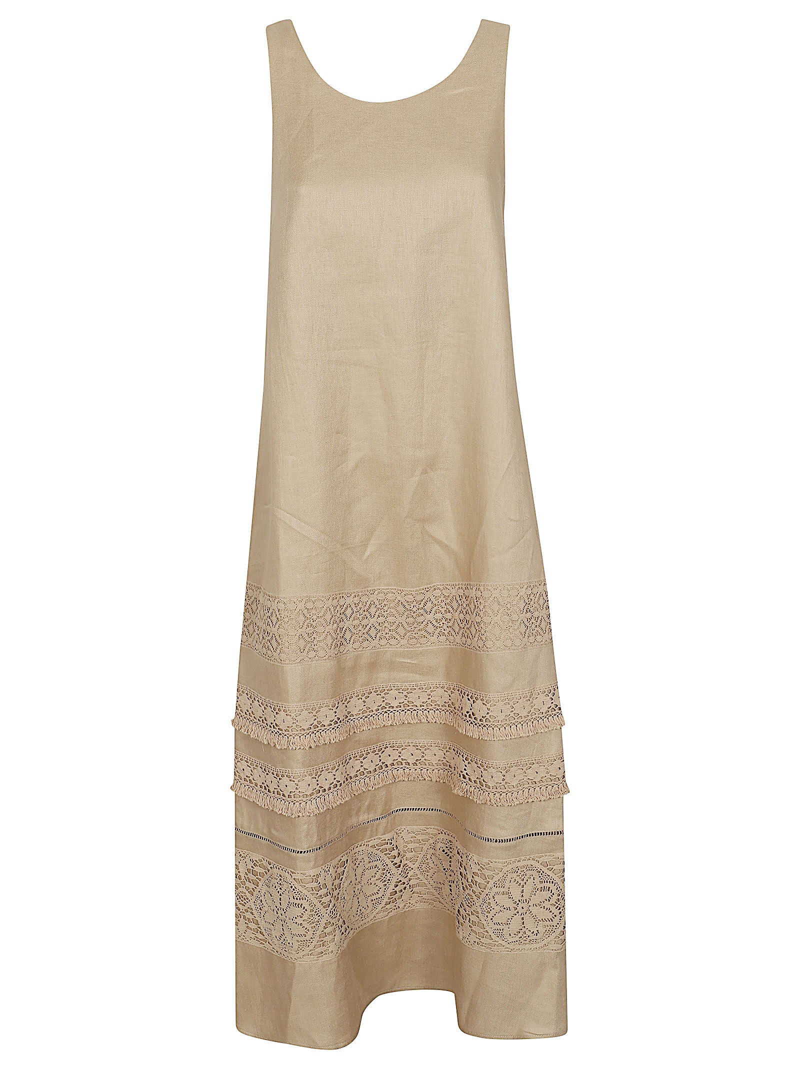 Sleeveless A-line Dress with Lace Detailing and Bow Accent