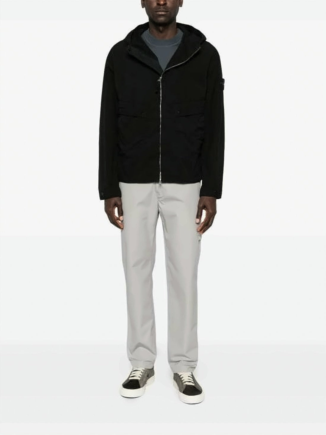 Black Jacket with Hood and Distinctive Logo