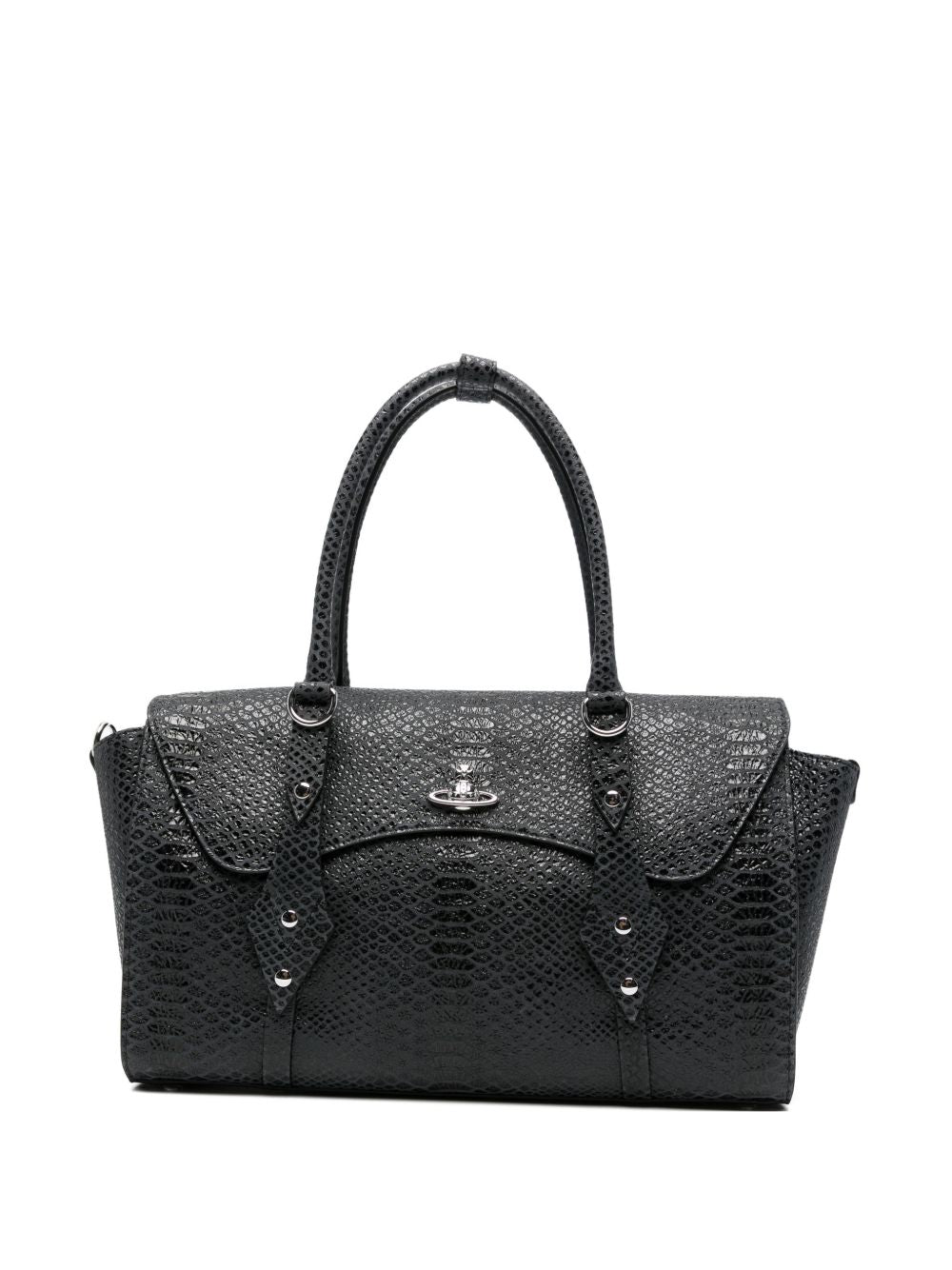 Dark Grey Snakeskin Textured Leather Bag
