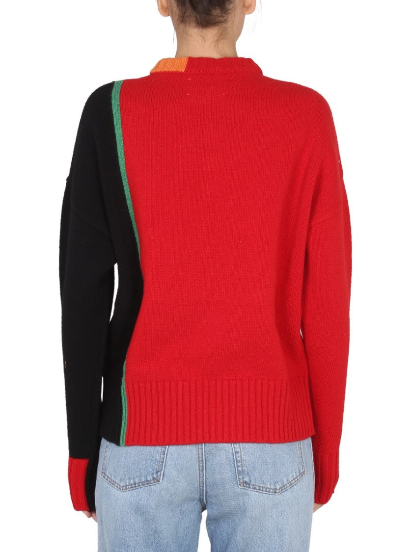 Color-Block Multicolor Mesh Knit Sweater