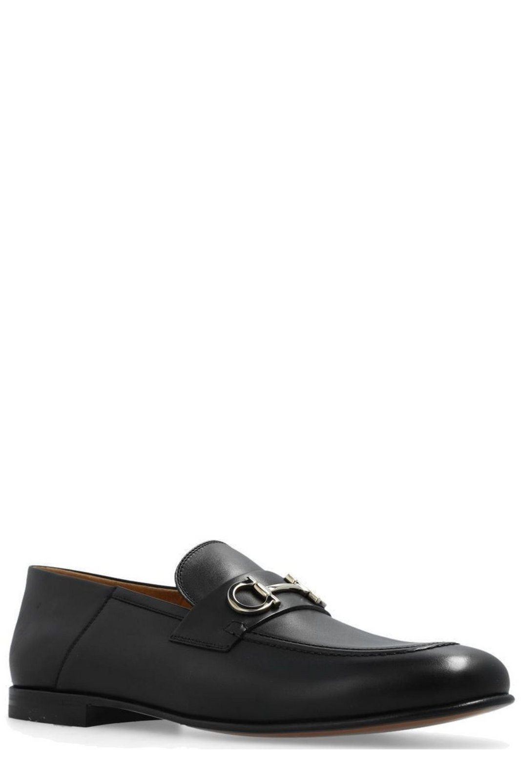 Polished Leather Loafers with Decorative Metal Emblem
