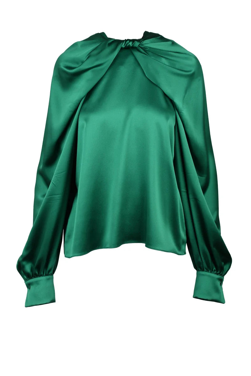 Key Silk Satin Blouse - Green