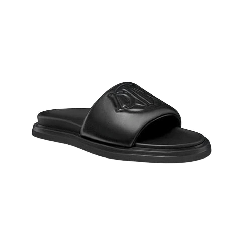 Minimalist Black Slide Sandal with Embossed Logo