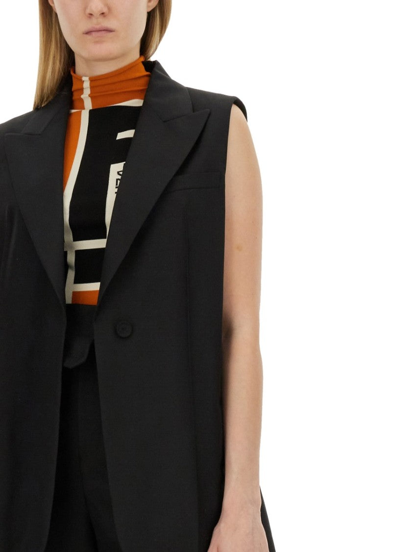Black Tailored Vest With Sharp Lapel