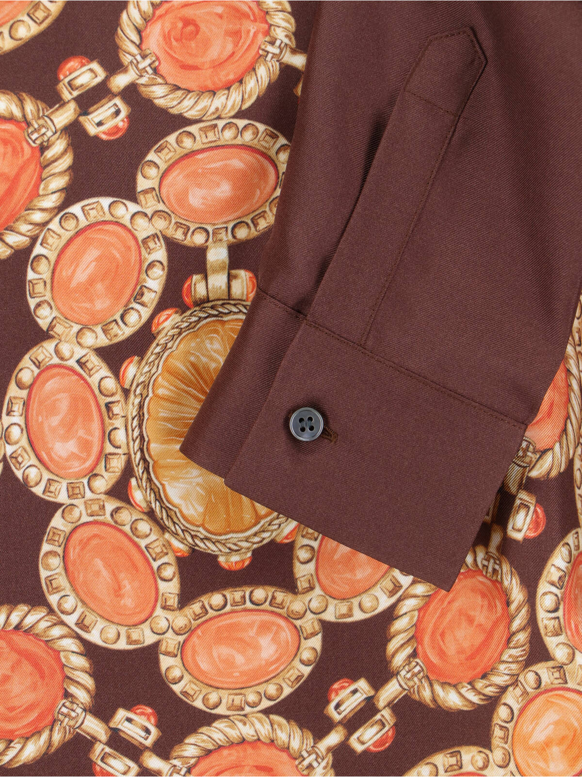 Brown Ornate Print Silk Shirt