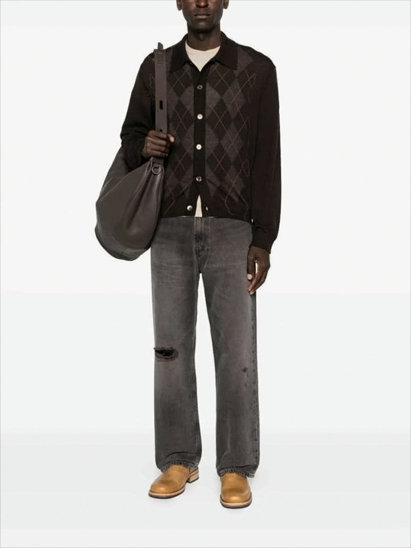 Distressed Black Denim Pants with Relaxed Fit