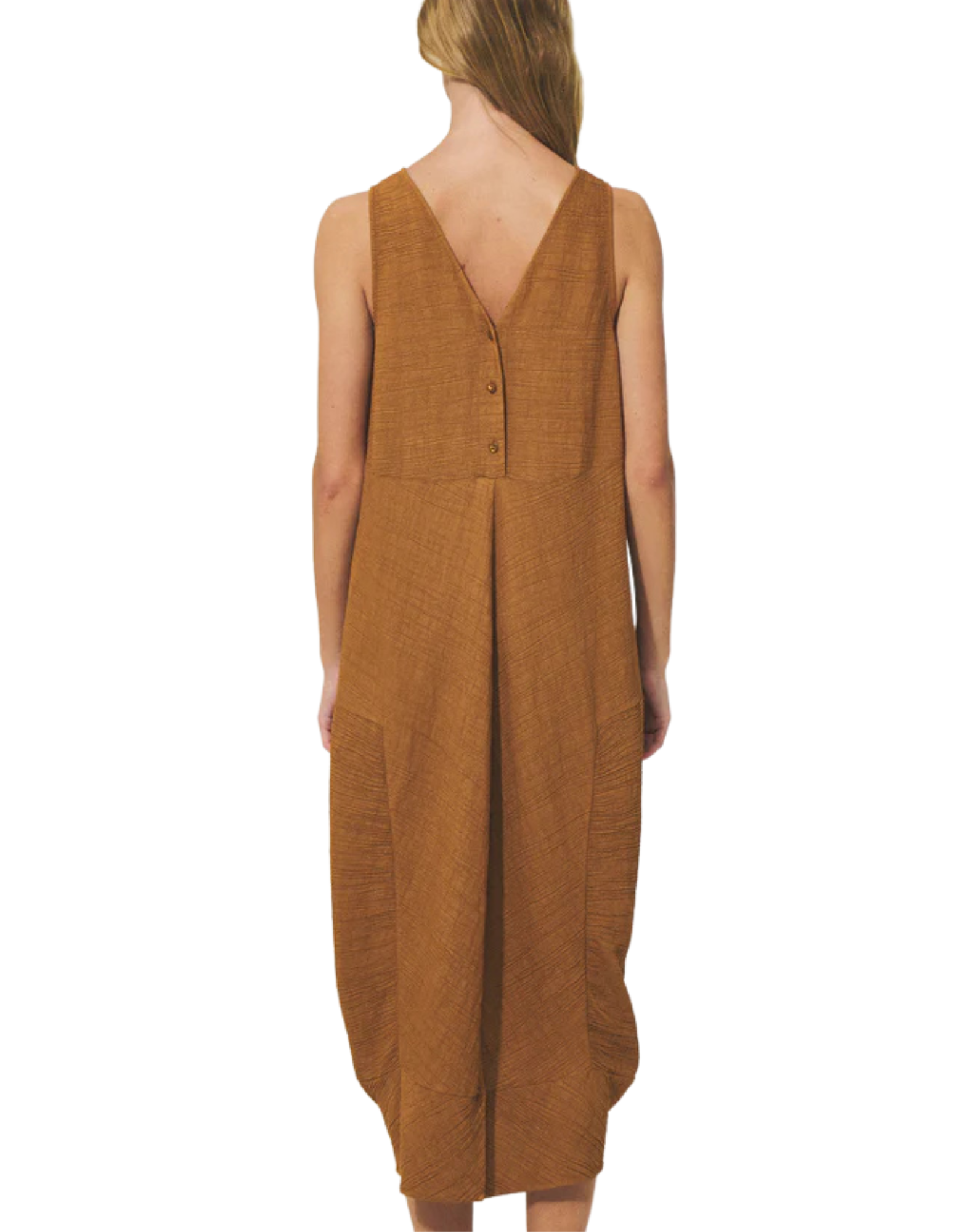 Textural Midi Dress With Double V-Neckline