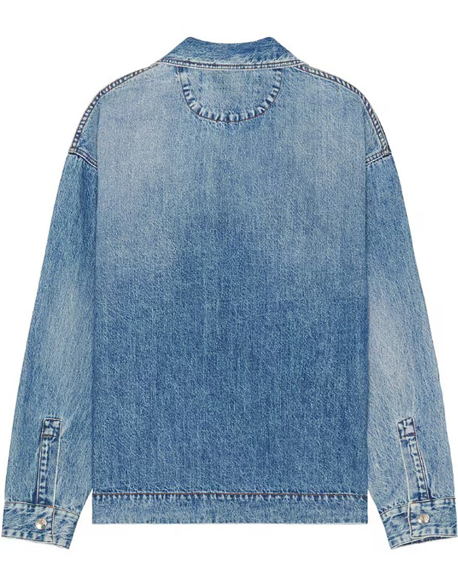 Denim Long-Sleeve Shirt With Classic Collar And Chest Pocket