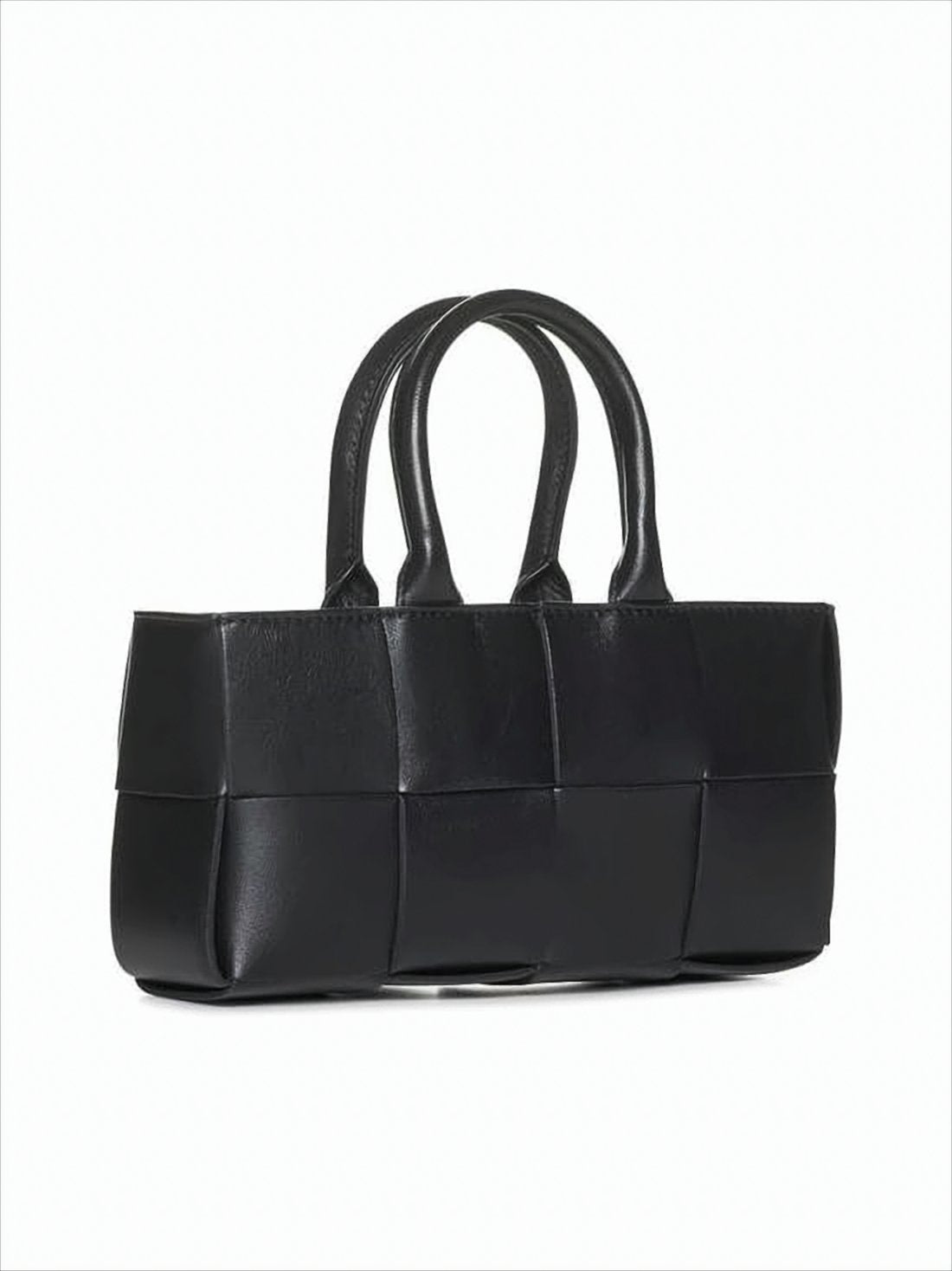 Rectangular Woven Black Lambskin Tote Bag