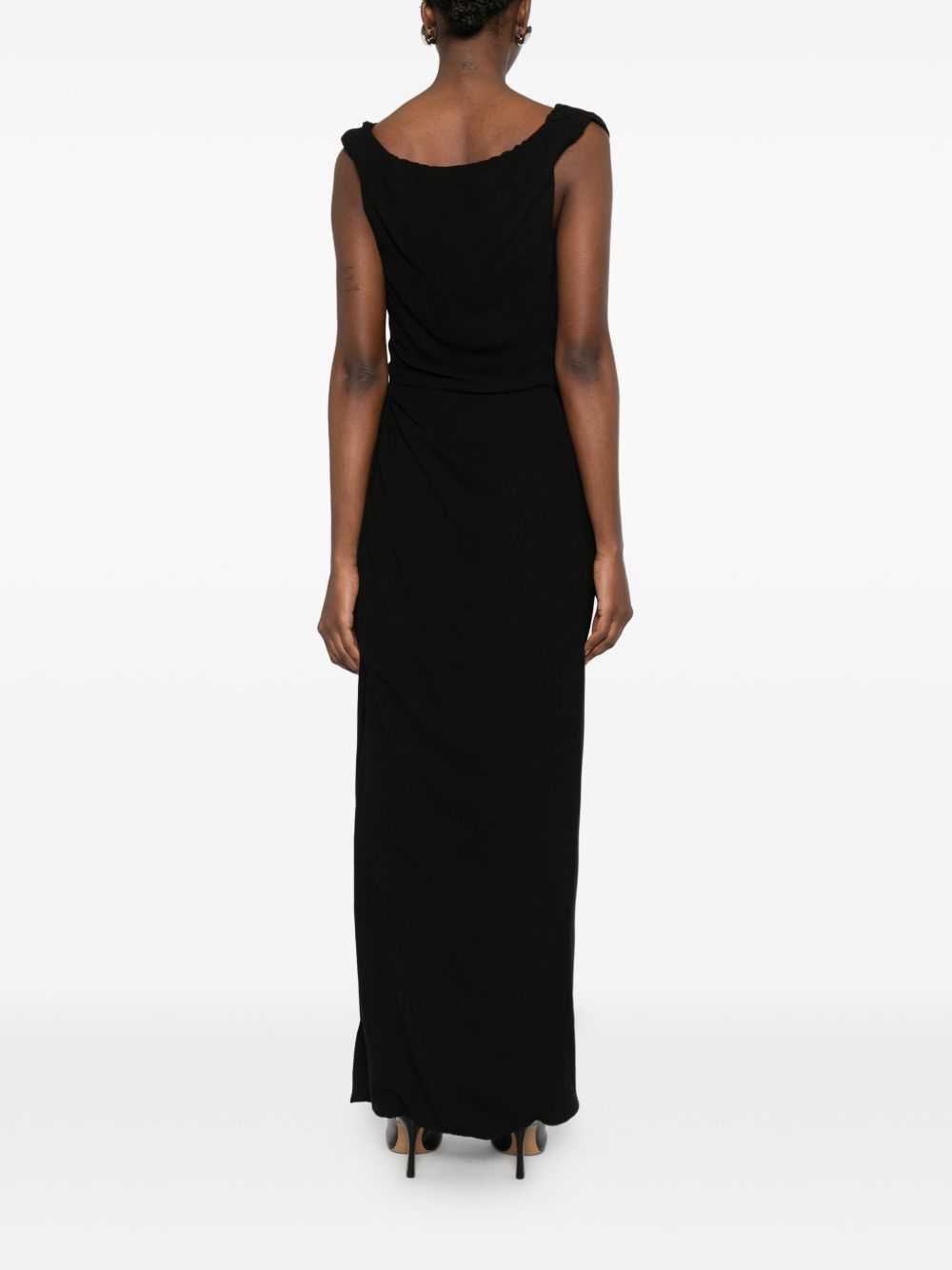 Black Draped Sleeveless Square Neck Dress