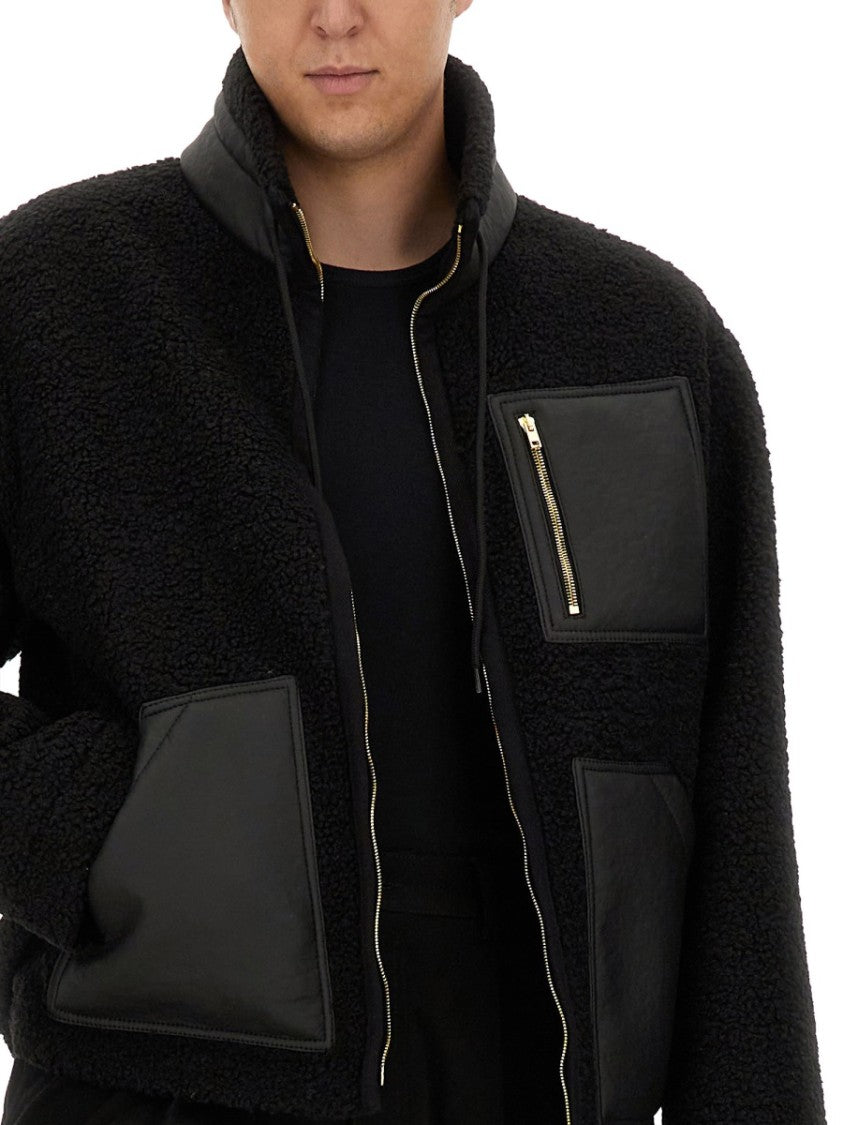 Textured Black Jacket With Zip Closure