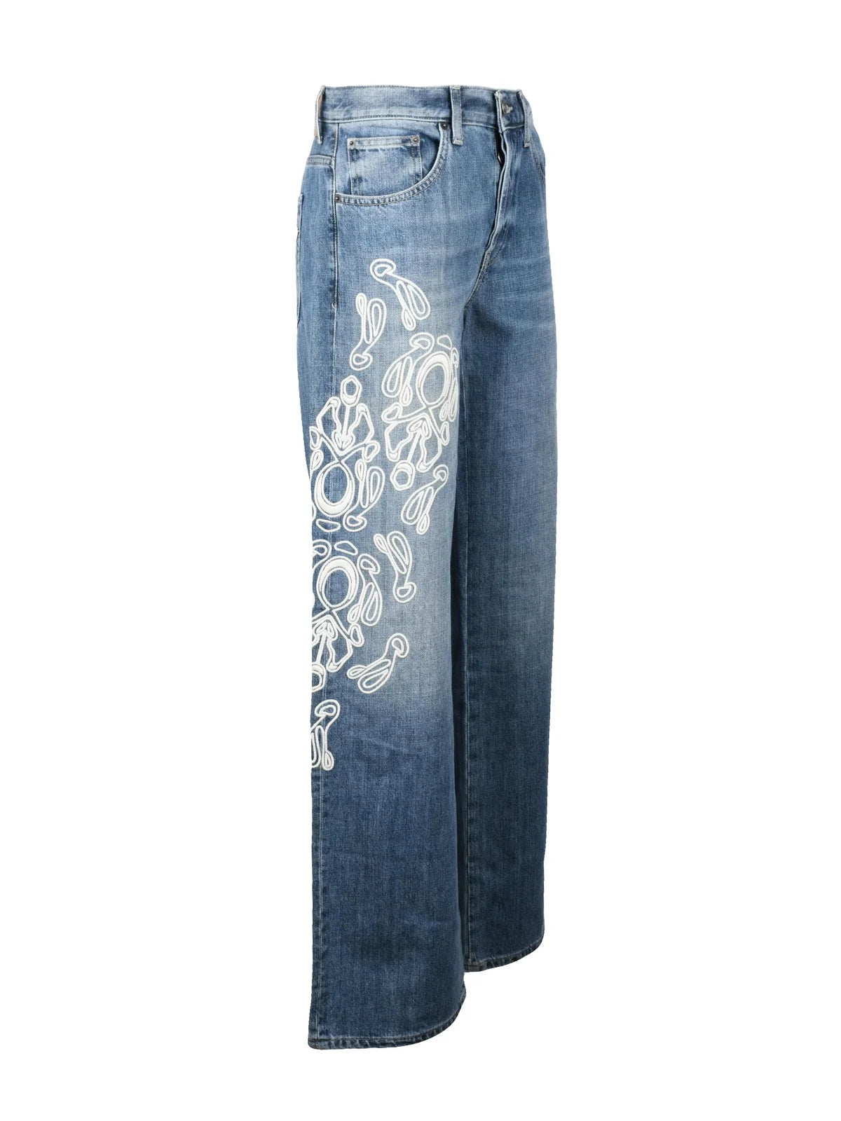 Jacklyn Wide Leg Jeans Embroidered - Blue