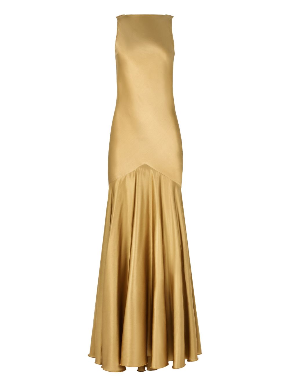 Bateau Neckline Floor-Length Golden Evening Dress