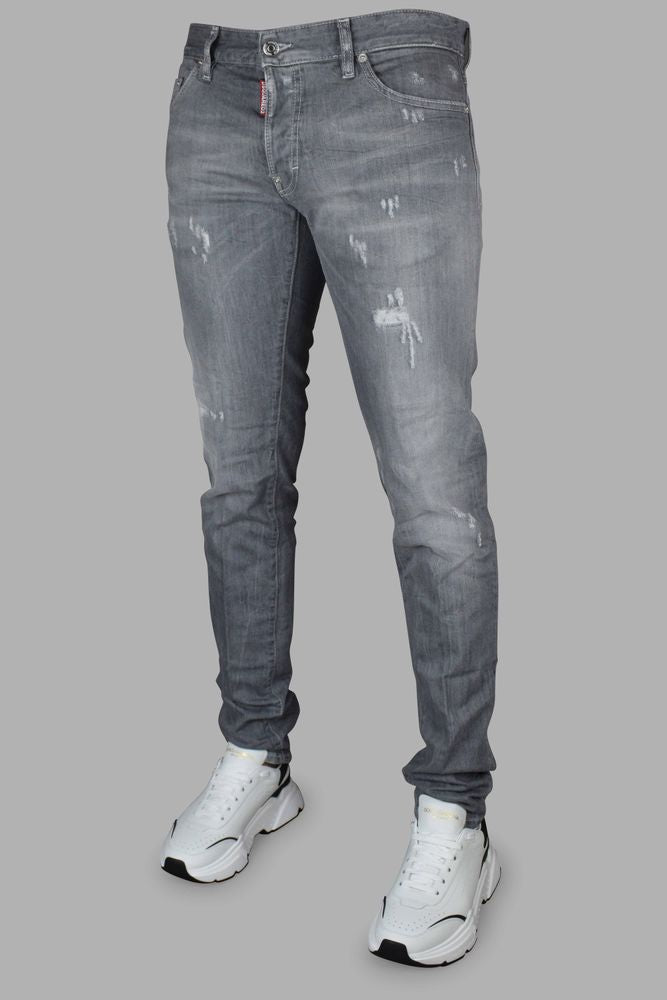 Light Gray Slim-Fit Jeans With Distressed Details