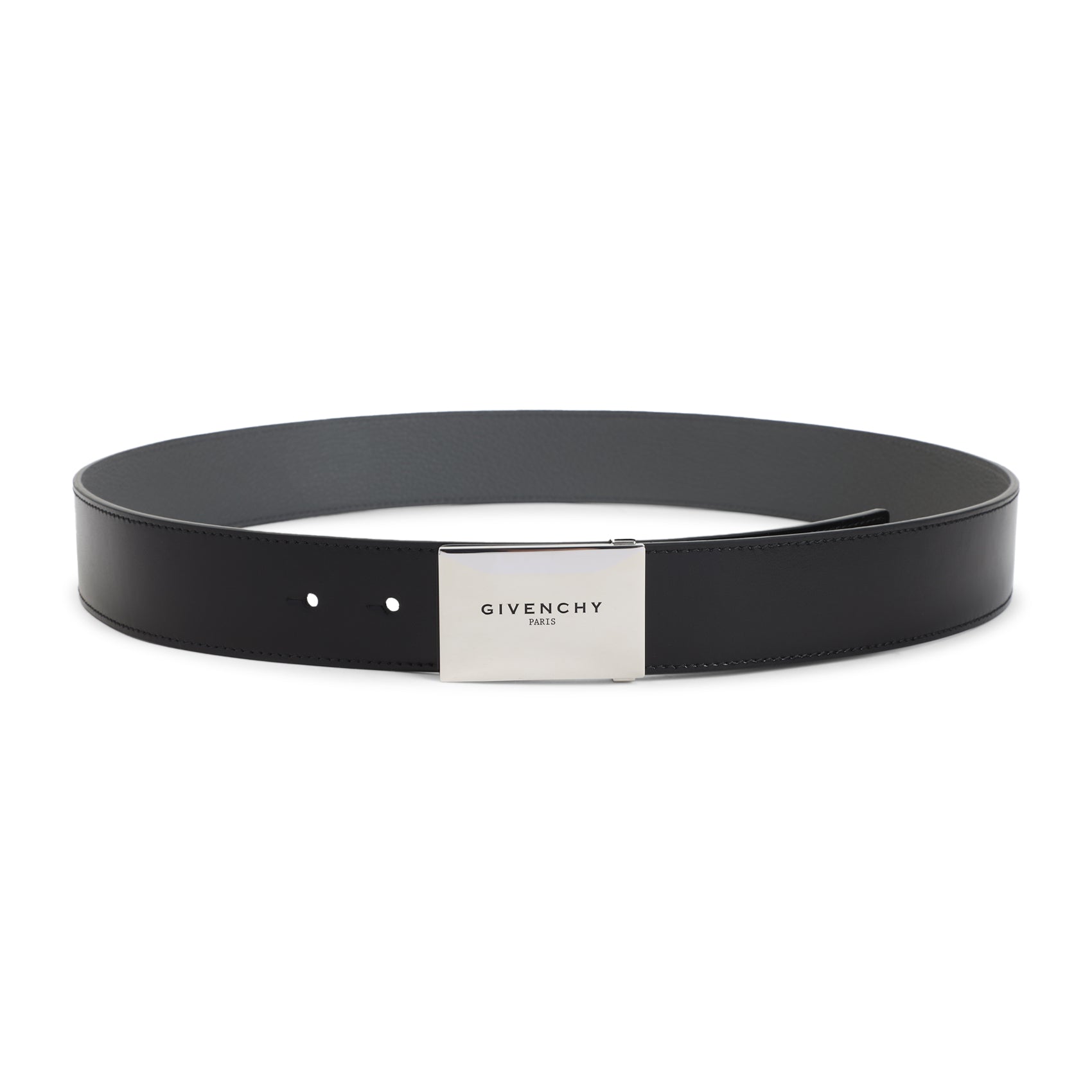 Smooth Calf Leather Belt with Polished Rectangular Buckle