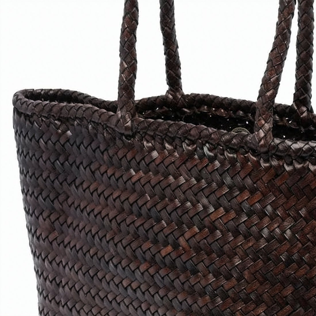 Woven Dark Brown Calf Leather Tote Bag