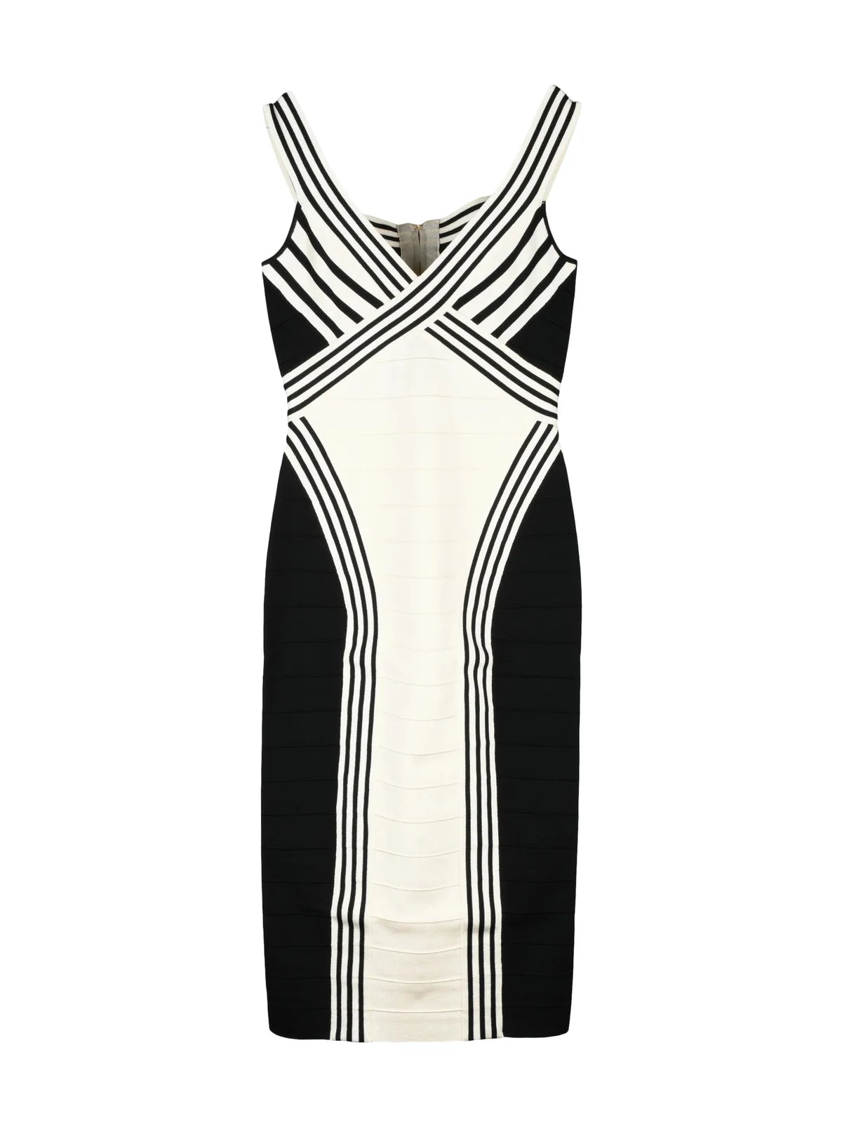 White/Black Viscose Polyamide Women Knit Midi Dress