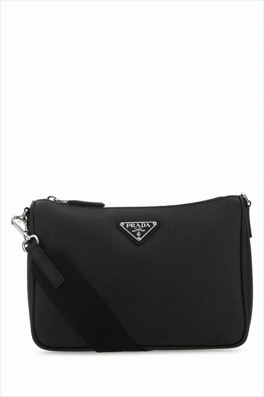 Rectangular Black Shoulder Bag with Smooth Leather