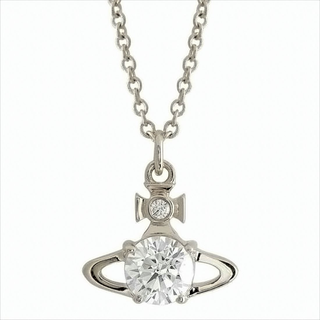 Stylized Planet Pendant Necklace with Cubic Zirconia