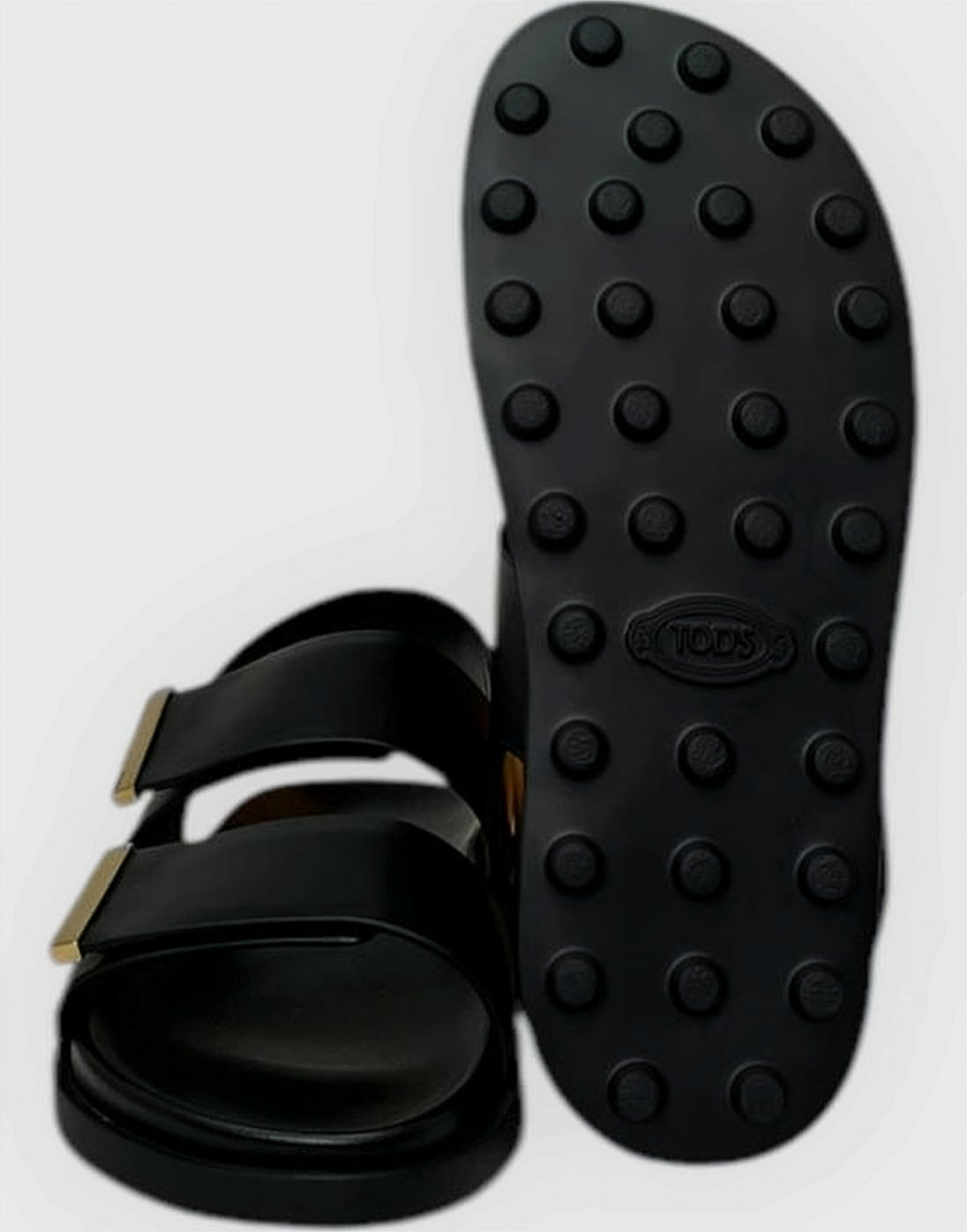 Black Calf Leather Sandals with Gold Accents