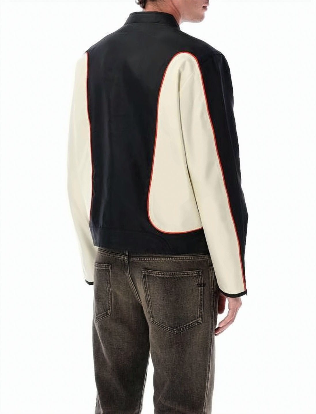 Contrast Panel Black Casual Jacket With Red Trimming