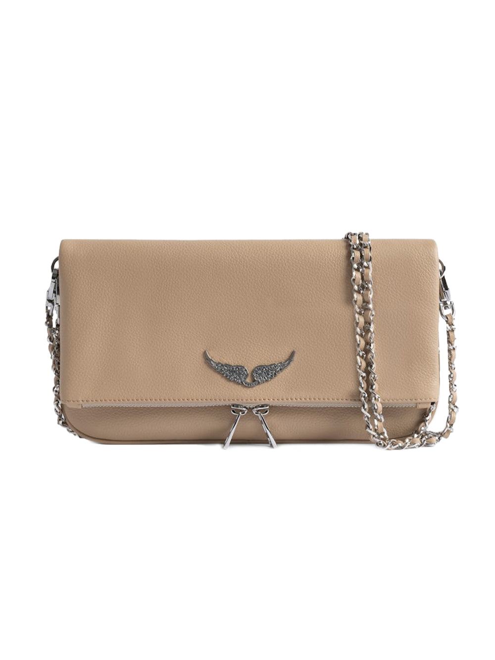 Pebbled Texture Rectangular Clutch with Wing Emblem