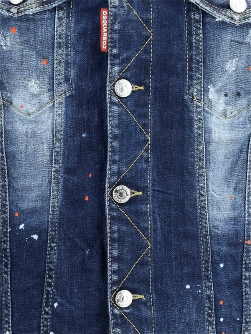Distressed Denim Jacket with Button-Up Front