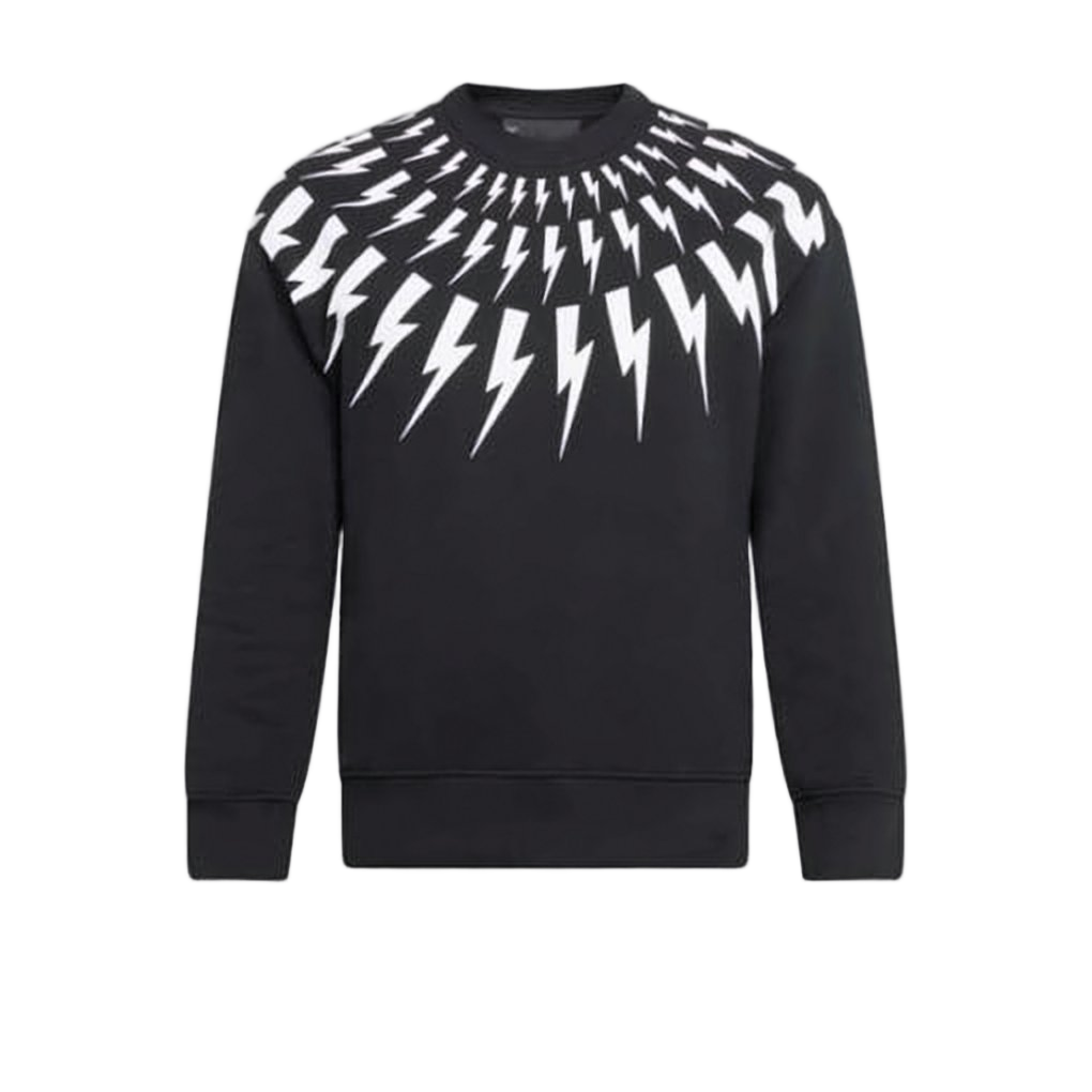 Long-sleeve Black Pullover with Lightning Bolt Design