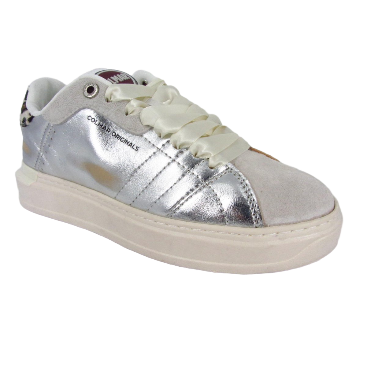 Metallic Silver And Beige Suede Low-Top Shoes