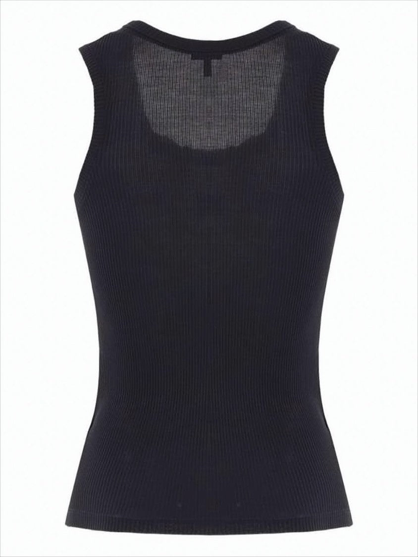 Silk Ribbed Tank Top with Tonal Embroidery