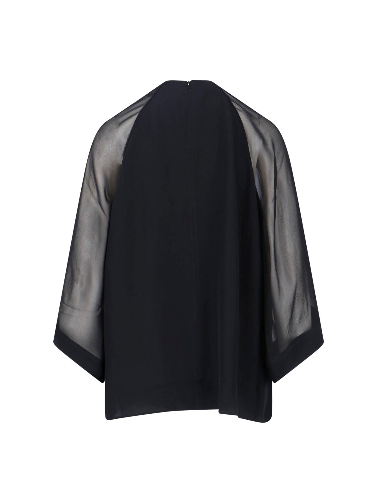 Black Raglan Sleeve Semi-Transparent Viscose Blouse