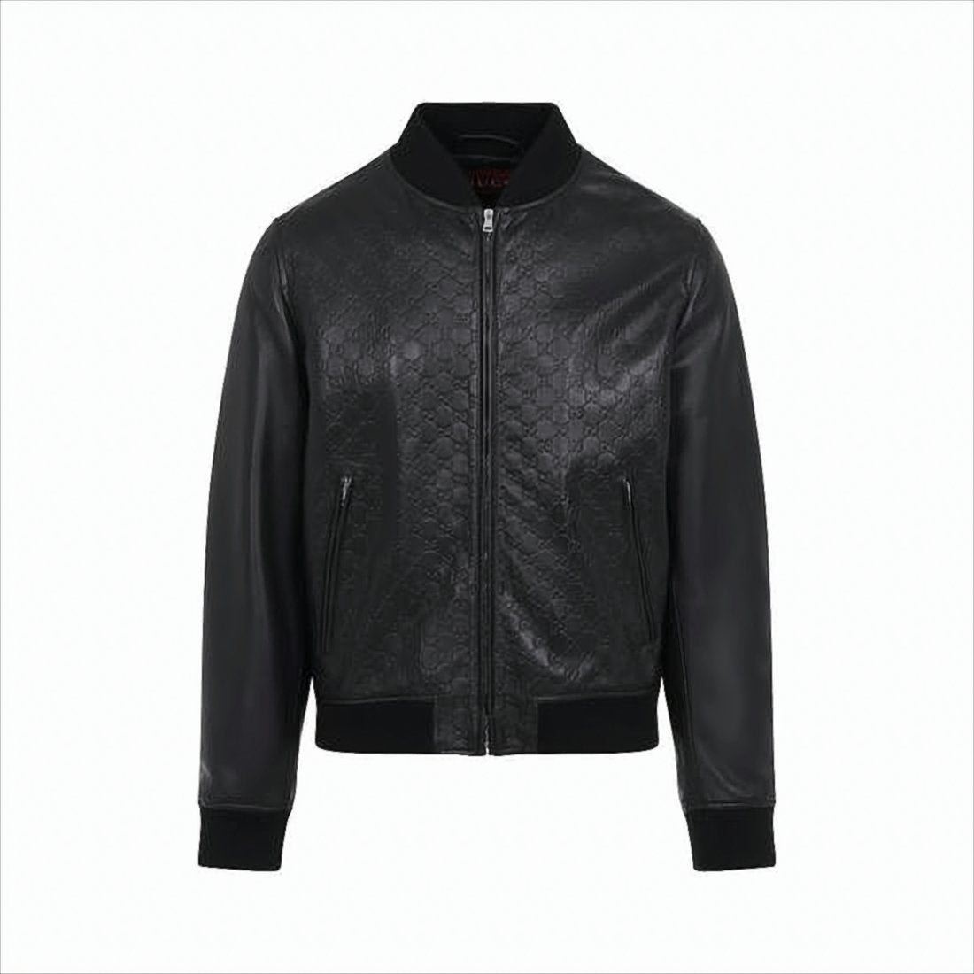 Textured Leather Bomber Jacket